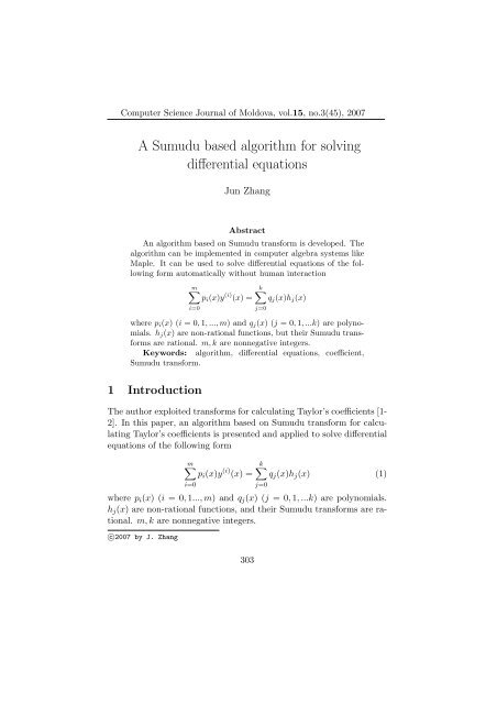 A Sumudu based algorithm for solving differential equations