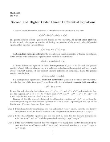 Second and Higher Order Linear Differential Equations