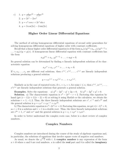 Second and Higher Order Linear Differential Equations