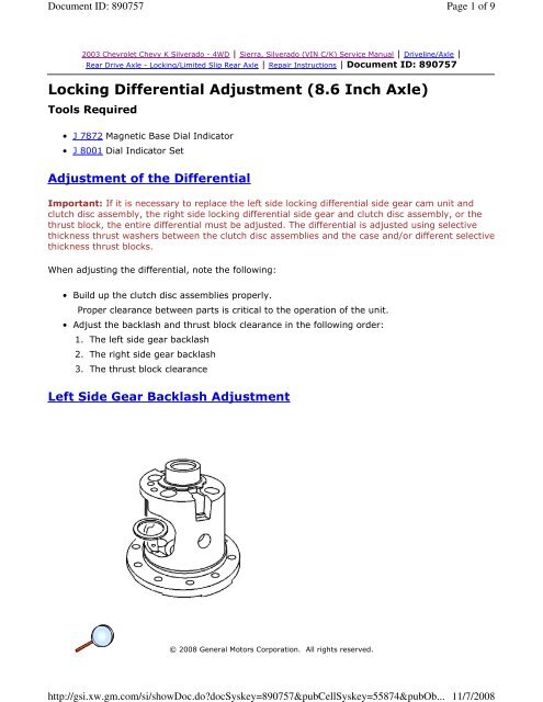 Locking Differential Adjustment (8.6 Inch Axle) - JustAnswer