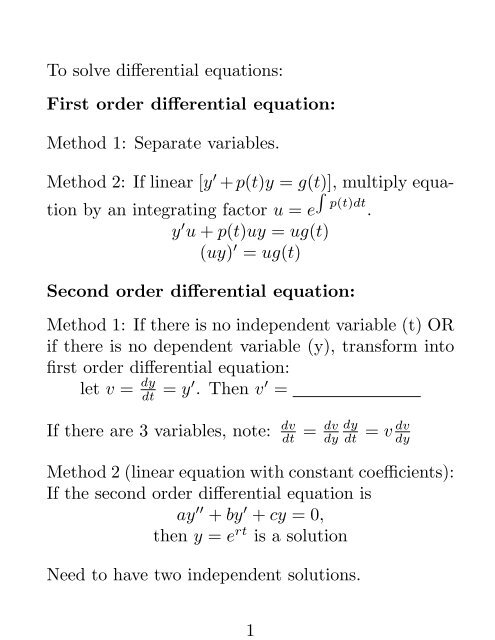 To solve differential equations: First order differential equation ...