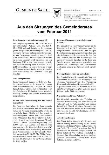 Aus den Sitzungen des Gemeinderates vom ... - Gemeinde Sattel