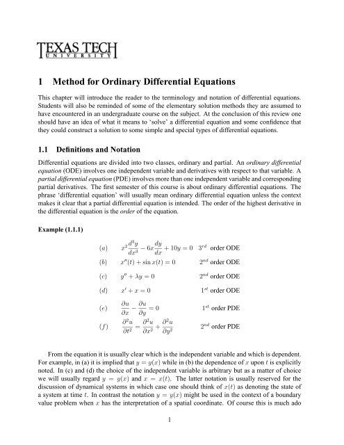 1 Method For Ordinary Differential Equations