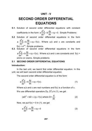SECOND ORDER DIFFERENTIAL EQUATIONS