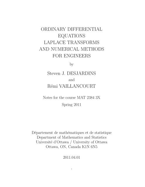 ORDINARY DIFFERENTIAL EQUATIONS LAPLACE TRANSFORMS ...