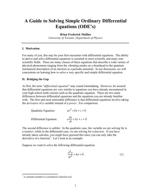 A Guide to Solving Simple Ordinary Differential Equations (ODE's)