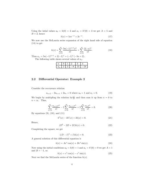 Solving Recurrence Relations Using Differential Operators - Sections