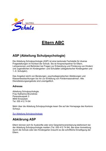 Eltern ABC ASP (Abteilung Schulpsychologie) - Gemeinde Sattel