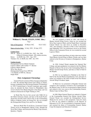 William G. Thrash, LTGEN, USMC (Ret.) Duty Assignment Chronology