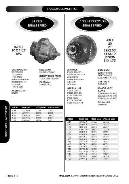 DIFFERENTIALSIDENTIFI CATIONCATALOG 2 0 ... - weller truck parts