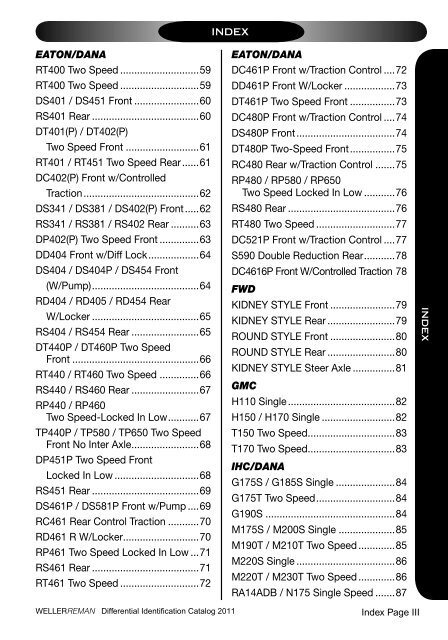 DIFFERENTIALSIDENTIFI CATIONCATALOG 2 0 ... - weller truck parts