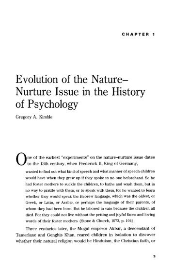 Evolution of the nature~nurture issue in the history of psychology