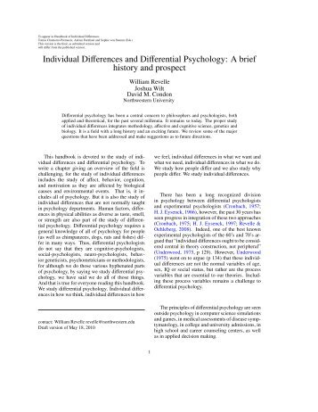 Individual Differences and Differential Psychology: A brief history ...