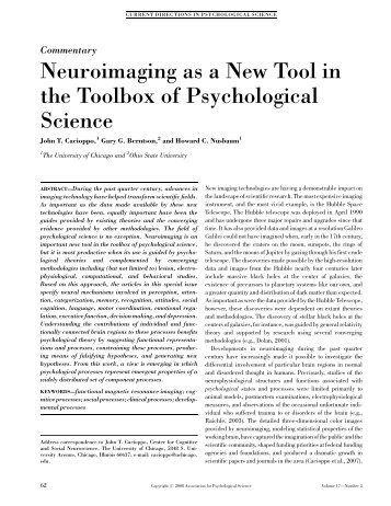 Neuroimaging as a New Tool in the Toolbox of Psychological Science