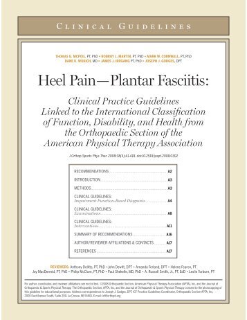 Heel Pain—Plantar Fasciitis: Clinical Practice Guidelines - JOSPT
