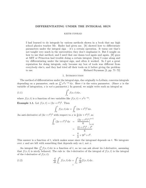 Differentiation under the integral sign