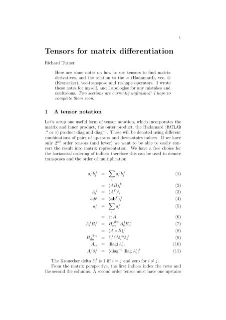 Tensors for matrix differentiation