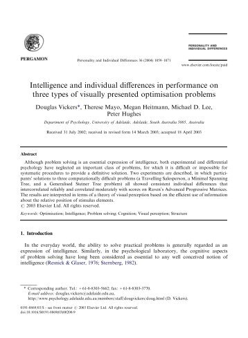 Intelligence and individual differences in performance on three types ...