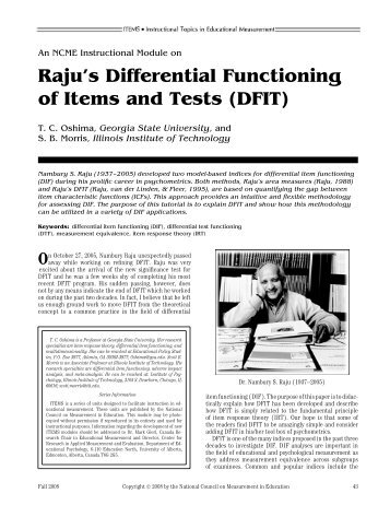 Raju's Differential Functioning of Items and Tests - National Council ...