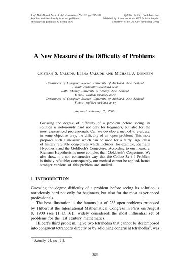 A New Measure of the Difficulty of Problems - Department of ...