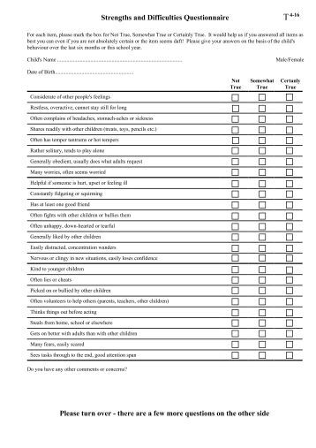 Strengths and Difficulties Questionnaire (SDQ) - Australian Mental ...