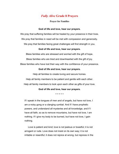 Fully Alive Grade 8 Prayers