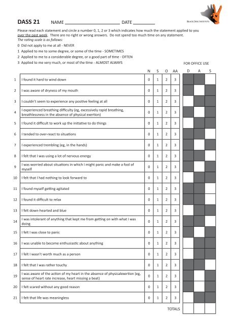 DASS-21 (with scoring sheet) - Black Dog Institute