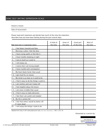 ZUNG SELF-RATING DEPRESSION SCALE - Worldnow