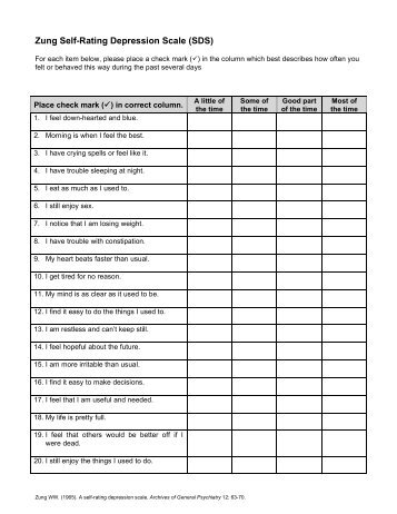 Zung Self-Rating Depression Scale (SDS) - Mental Health Ministries