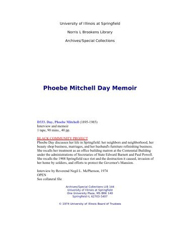 Phoebe Mitchell Day Memoir - University of Illinois Springfield