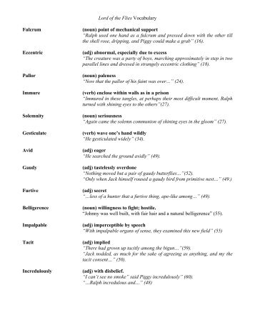 Lord of the Flies Vocabulary Fulcrum (noun) point of ... - CIBACS