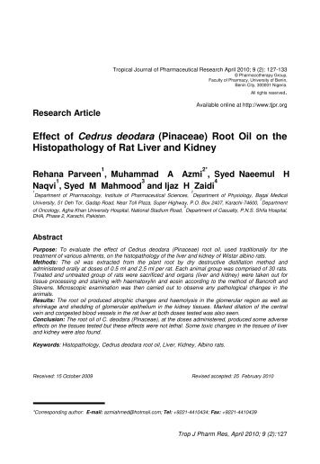 Effect of Cedrus deodara (Pinaceae) Root Oil on the Histopathology ...