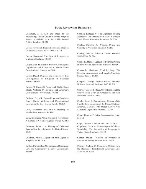 Index to American Journal of Legal History, Volumes 1-49 - AALL