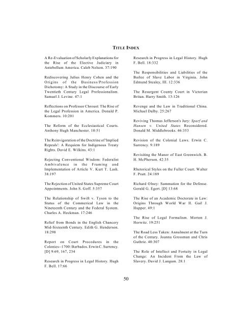 Index to American Journal of Legal History, Volumes 1-49 - AALL