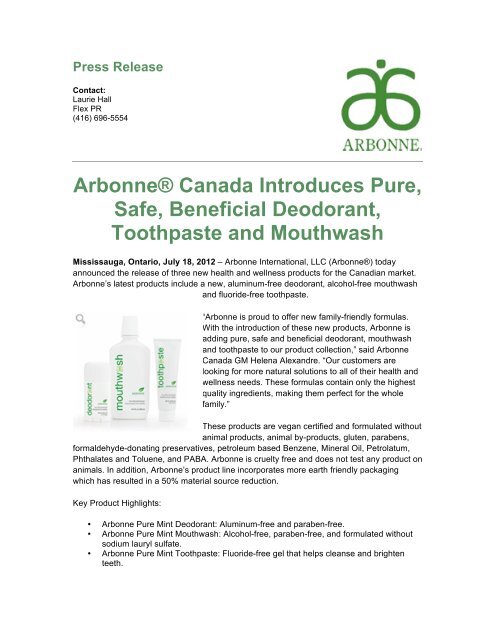 Arbonne® Canada Introduces Pure, Safe, Beneficial Deodorant ...
