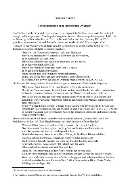 Friedrich Kümmel Textkompilation zum taoistischen „Weisen“*