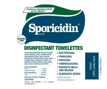 Sporicidin Canister Towelettes Label - American Air & Water