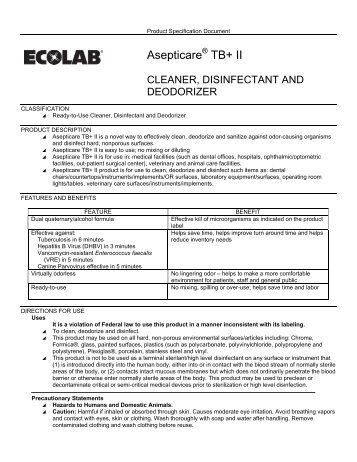 Asepticare TB+ II - Ecolab Health