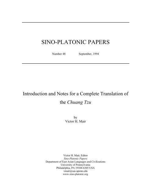 Introduction And Notes For A Complete Translation Of The Chuang Tzu