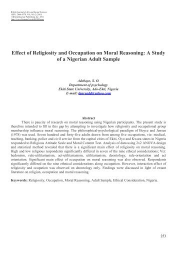 Effect of Religiosity and Occupation on Moral Reasoning: A Study of ...