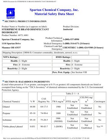 MSDS Document for STERIPHENE II BRAND DISINFECTANT ...