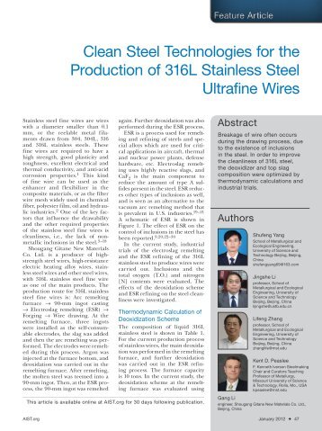 Clean Steel Technologies for the Production of 316L ... - Steel Library