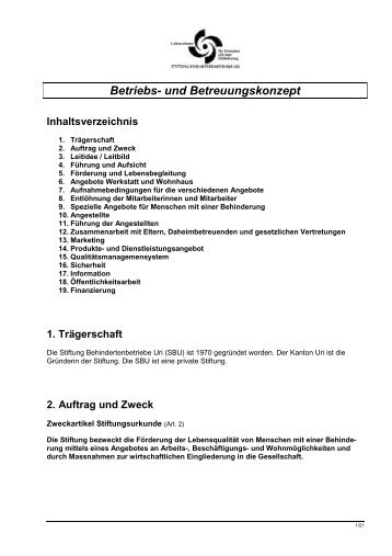 Betriebs- und Betreuungskonzept - Stiftung Behindertenbetriebe Uri