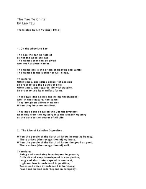 The Tao Te Ching by Lao Tzu