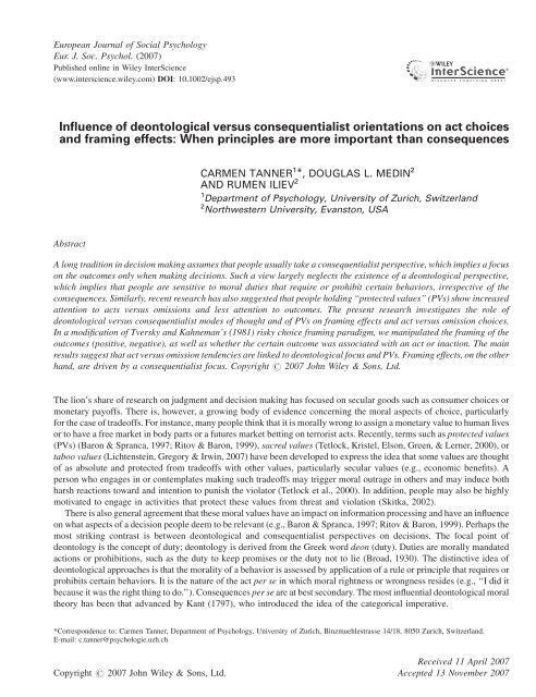 Influence of deontological versus consequentialist orientations on ...