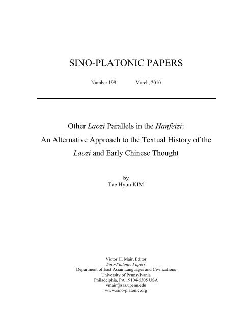Other Laozi Parallels in the Hanfeizi - Sino-Platonic Papers