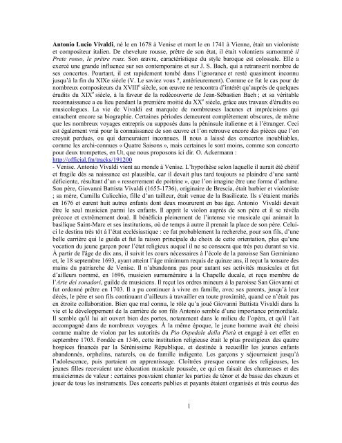 1 Antonio Lucio Vivaldi, né le en 1678 à Venise et mort ... - Musicalitis