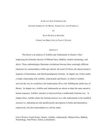 This thesis is an analysis of Achilles and Andromache in Homer's ...