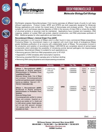 DEOXYRIBONUCLEASE I PRODUCT HIGHLIGHTS BSE