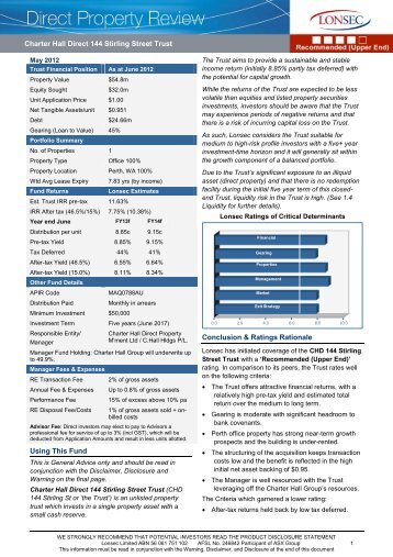 As reported in Lonsec's last Portfolio Partners update ... - Charter Hall